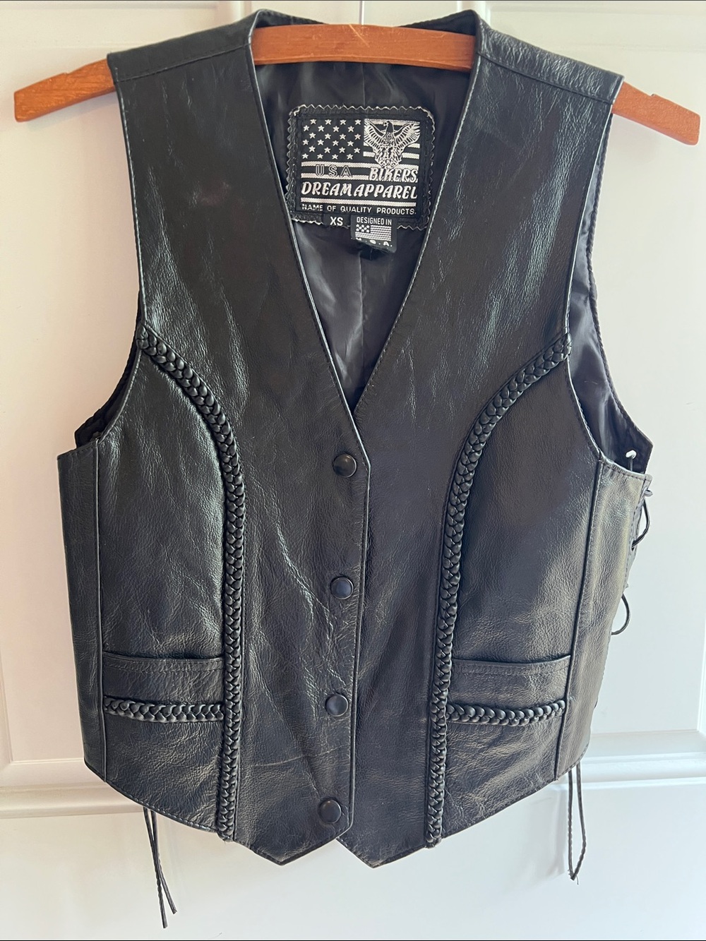 Women's Black Leather Biker Vest XS